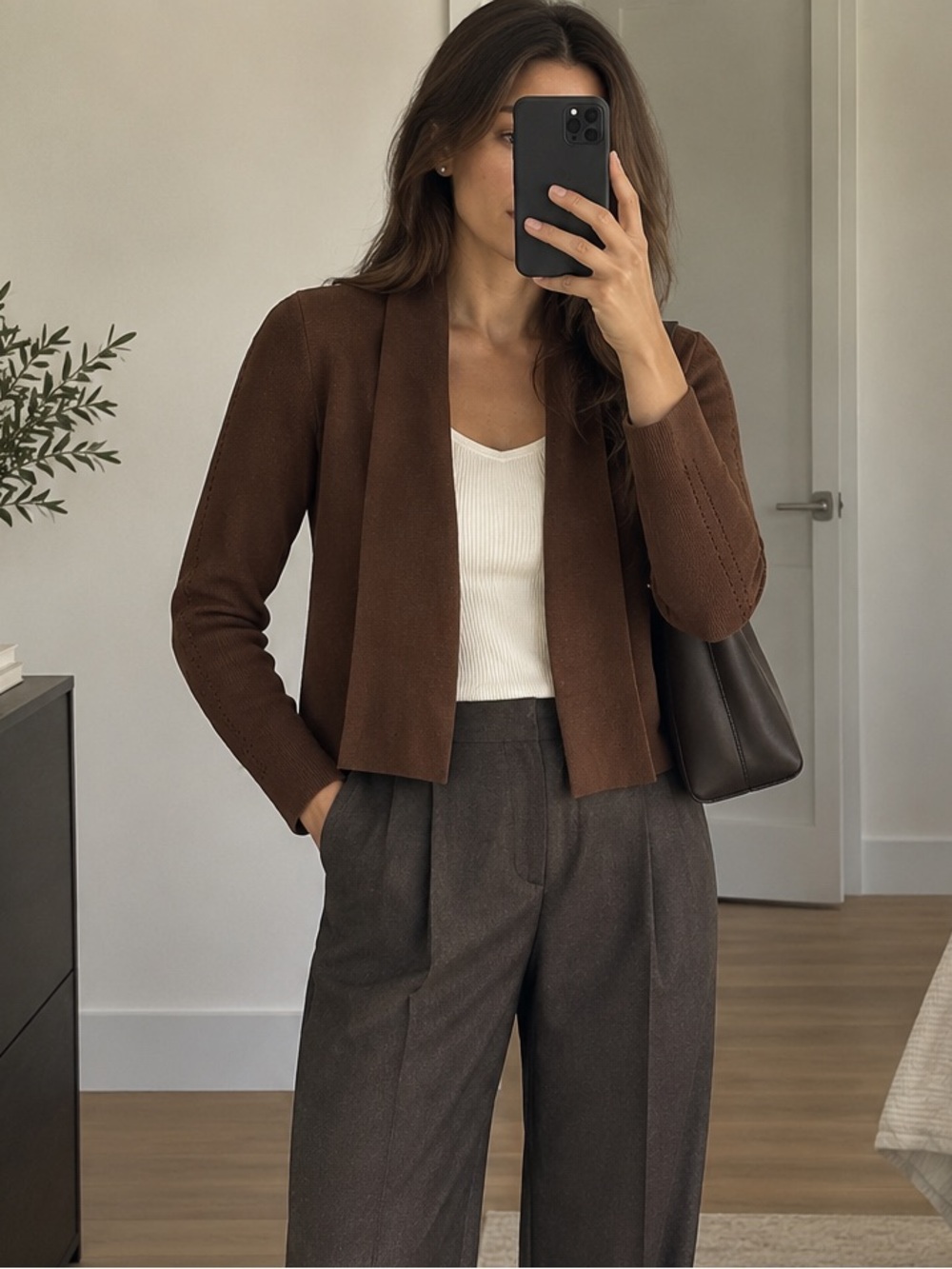 Cyrus Cappuccino Brown Open Front Knit Cardigan Long Sleeve Size XS